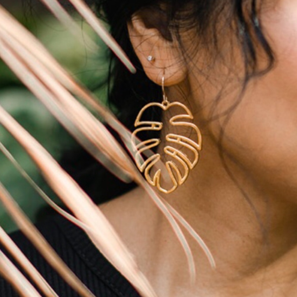 Large Monstera Earrings.